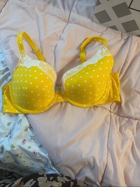 Yellow Polka Dot Lace Trim Bra - Women Intimates & Sleepwear